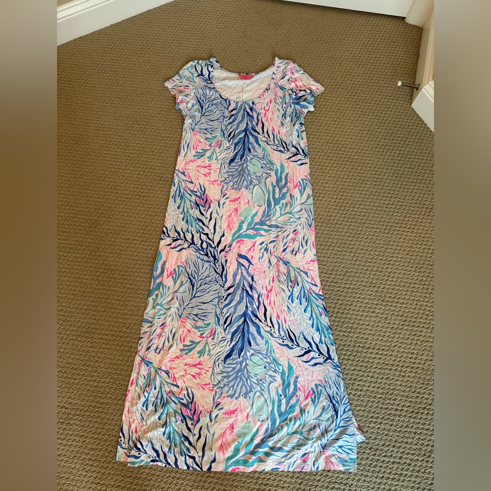 Lilly Pulitzer Blue and Pink Maxi Dress XL